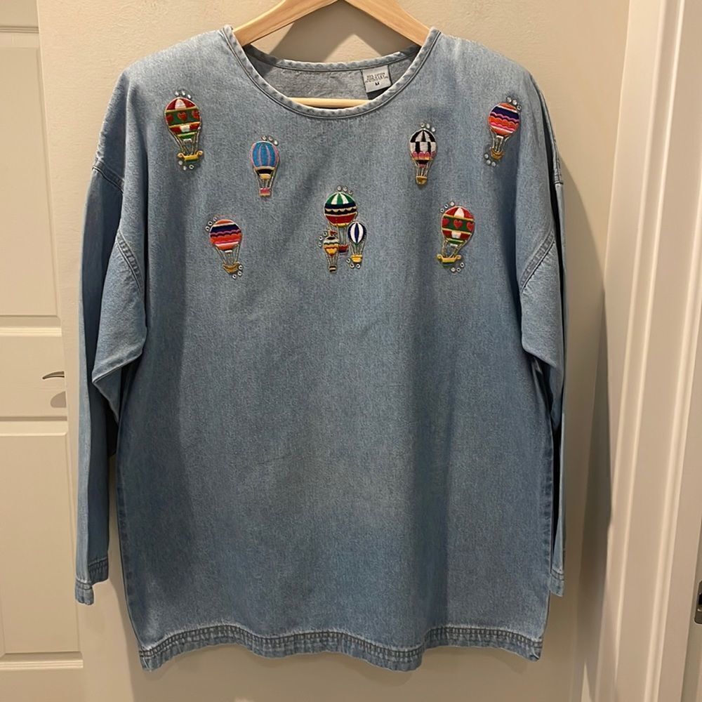 Fits 2-A”T” Boca Raton denim blouse with hot air balloon’s size medium